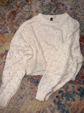 H&M Cream Open-Knit Crewneck Sweater